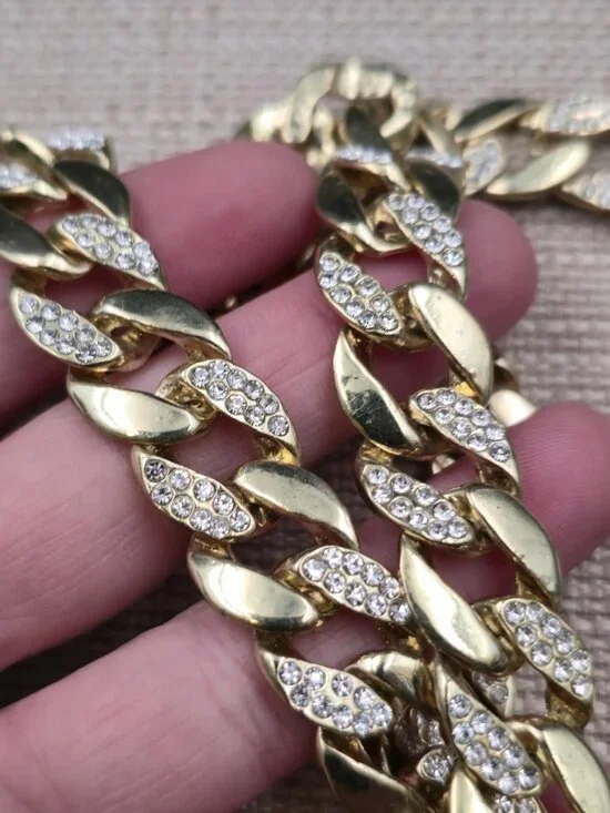 30 Inch Gold Over Copper Crystal Miami Cuban Link Chain Necklace B1131 - Picture 3 of 6